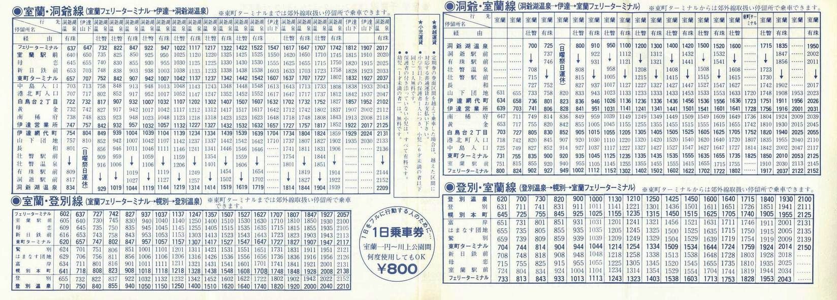 1987-04-01改正_道南バス_室蘭版郊外線時刻表裏面