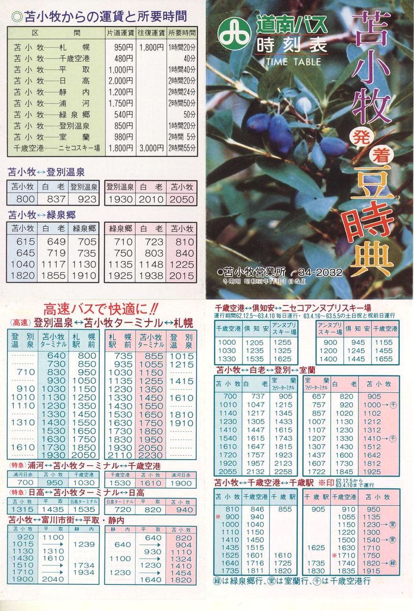 1987-11-01改正_道南バス_苫小牧ターミナル発ポケット時刻表