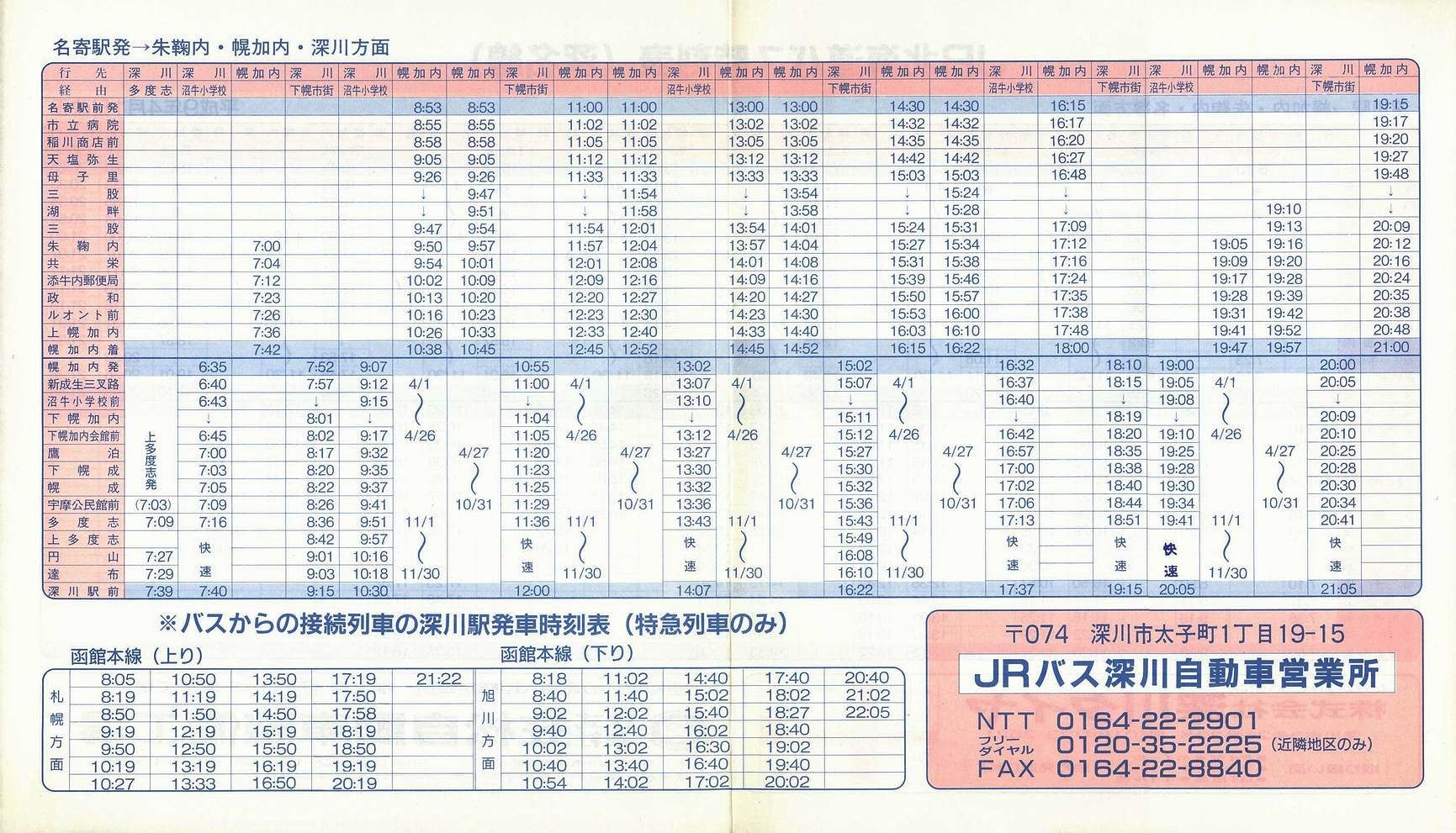 1997-04-01改正_ＪＲ北海道バス_深名線時刻表裏面
