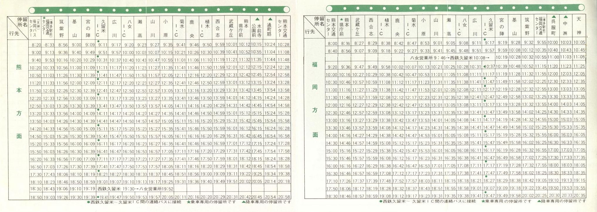 52年入手_西日本鉄道・九州産業交通_ひのくに号時刻表裏面